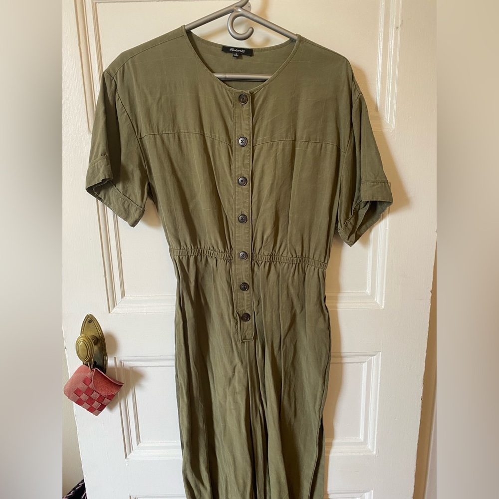 Olive Green Button-Down Jumpsuit - image 4